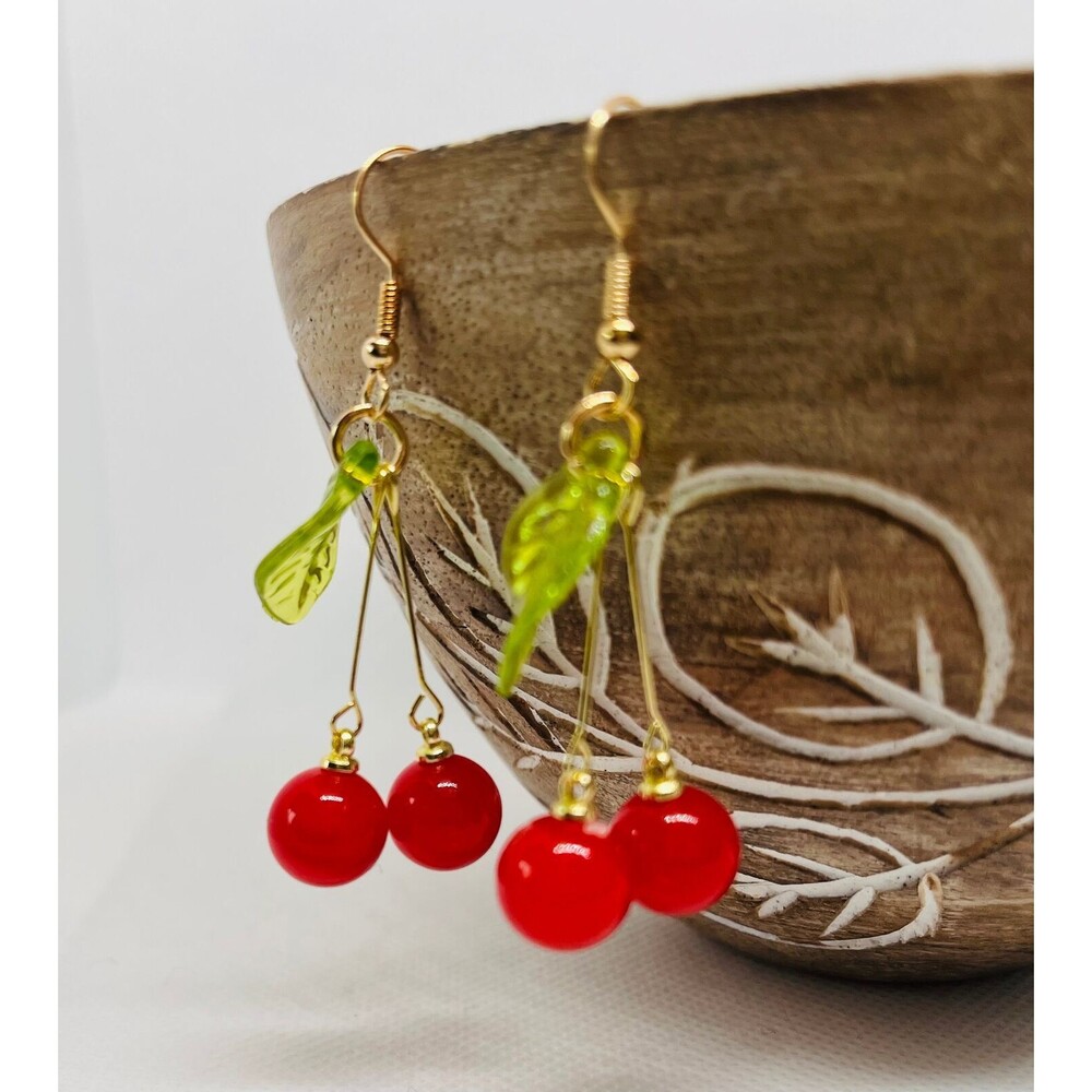 New Beautiful Gold Cherries Drop Dangle Earrings